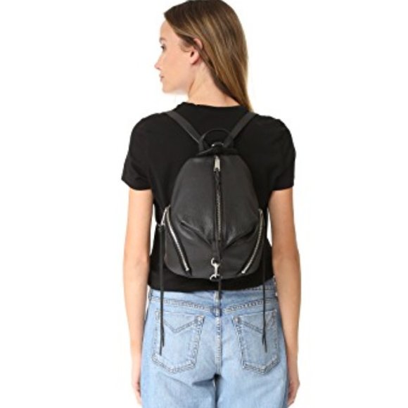 ❤️ NWT Rebecca Minkoff Julian Medium Leather Backpack BLACK BLACK AUTHENTIC main image 7